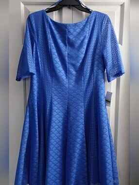 Danny & Nicole Scallop-Textured Fit & Flare Midi Dress, Blue, Size 14